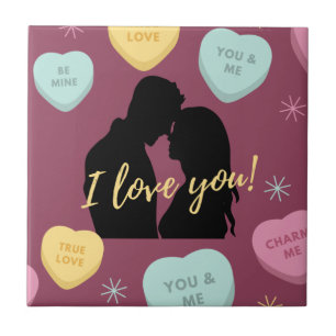 I Love You Candy Hearts Couple Tile