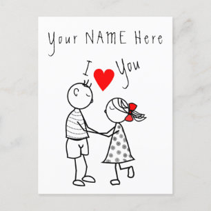 I Love You Card - Cute Couple - Custom Text / Name