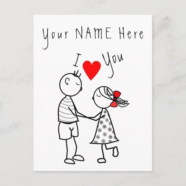 I Love You Card - Cute Couple - Custom Text / Name (Front)