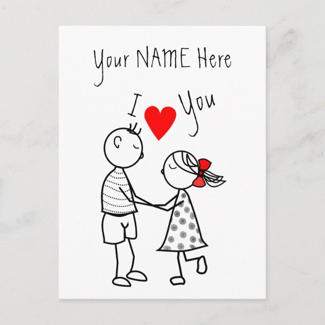 I Love You Card Cute Couple Custom Your Name Text (Front)