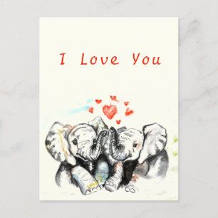 I Love You Card Romantic Couple Elephant Painting