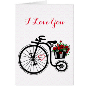 I Love You Card Romantic Flowers Bike