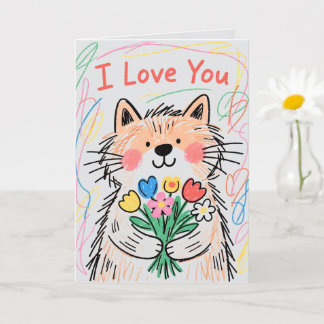 I Love You Card Scribble Cat