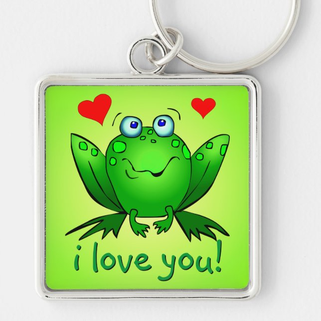 I Love You Cartoon Frog Hearts Cute Smile Key Ring (Front)