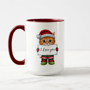 I Love You,  Cat Personalised Christmas Mug