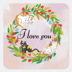 "I Love You" Cat Wreath Sticker