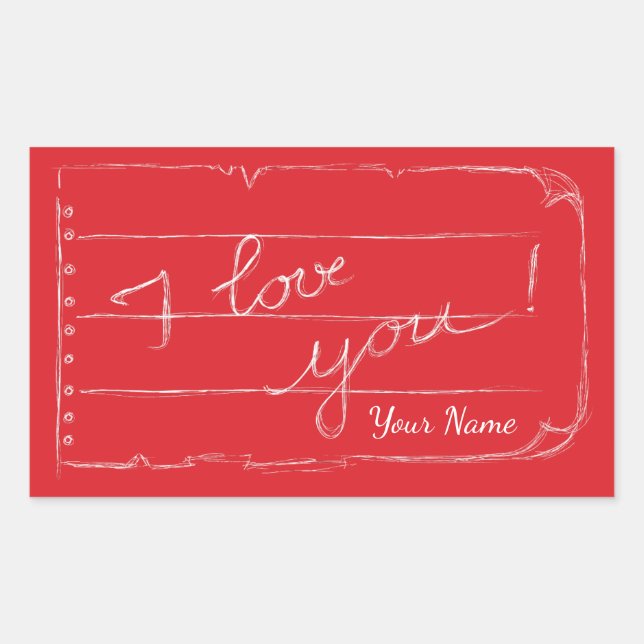 I Love You / Chalkboard Style / Red Valentines Day Rectangular Sticker (Front)