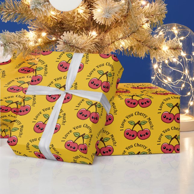 I Love You Cherry Much Cute Fun Wrapping Paper (Holidays)