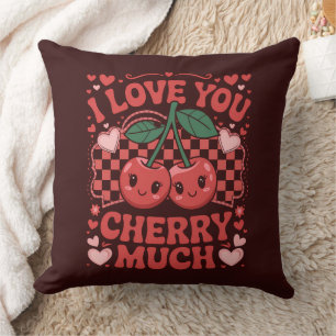 I Love You Cherry Much Groovy Cute Fruit Valentine Cushion
