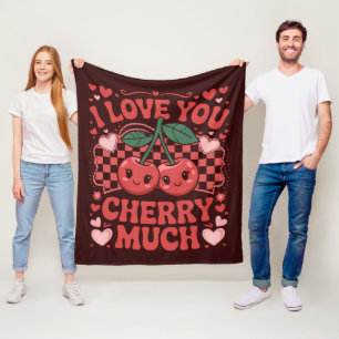 I Love You Cherry Much Groovy Cute Fruit Valentine Fleece Blanket
