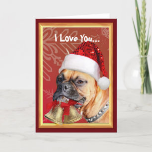 I Love You Christmas Boxer dog Holiday Card