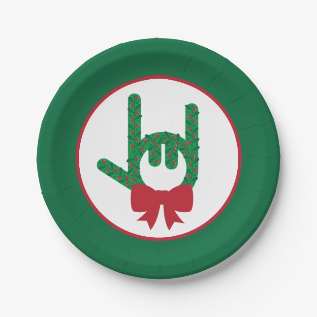 I Love You Christmas Wreath Paper Plate (Front)