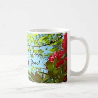 I Love You! Coffee Cup Red Rhododendron Flowers