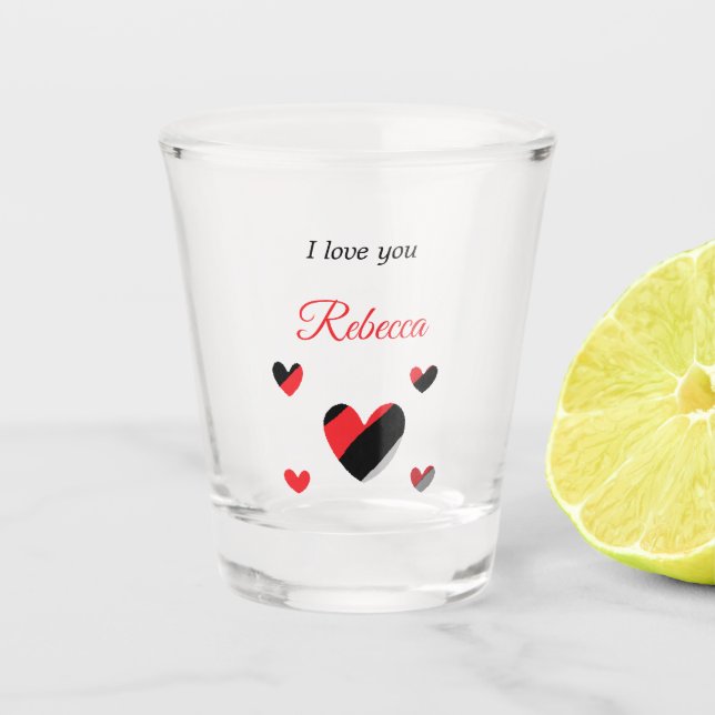 I love you colourful hearts white shot glass (Front)