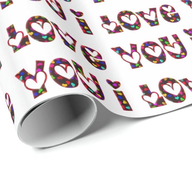 I Love You Colourful Romantic Hearts Typography Wrapping Paper (Roll Corner)