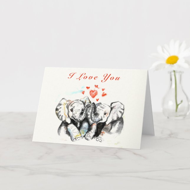 I Love You Couple Elephant Valentine's Day Card (Small Plant)