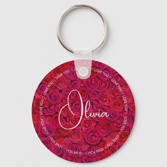 I Love You Custom Name Red Roses Love Key Ring (Front)