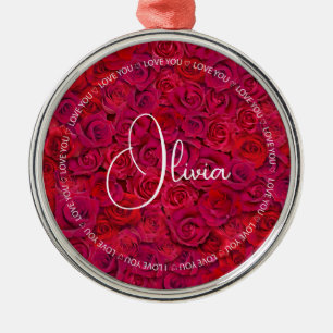 I Love You Custom Name Red Roses Love Metal Tree Decoration
