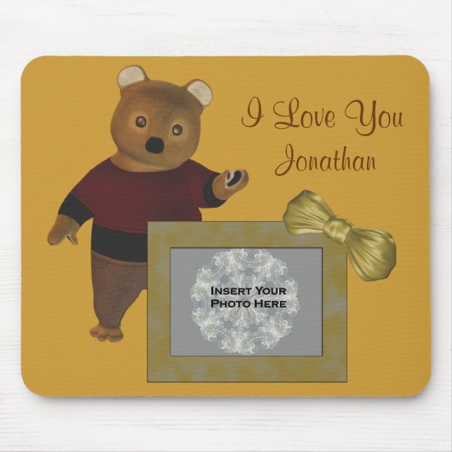 I Love You Cute Bear Add Photo Mousepad (Front)
