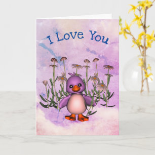 I Love You Cute Bird Daisies Personalised Card