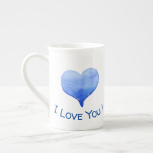 I Love You Cute Blue Heart Valentine Bone China Mug