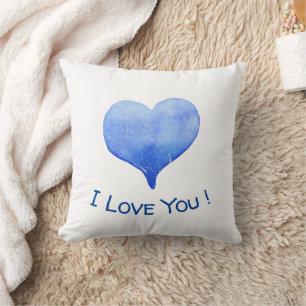I Love You Cute Blue Heart Valentine      Cushion