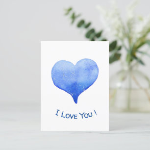I Love You Cute Blue Heart Valentine      Invitation Postcard