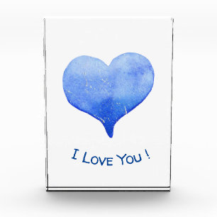 I Love You Cute Blue Heart Valentine Photo Block
