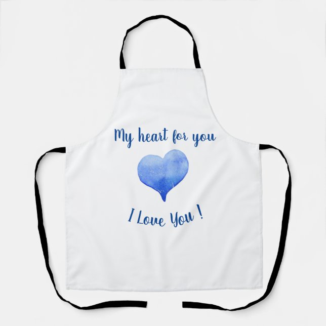 I Love You Cute Blue Heart Valentine's Day    Apron (Front)