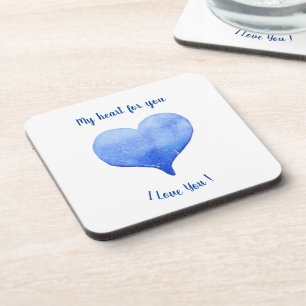 I Love You Cute Blue Heart Valentine's Day Coaster