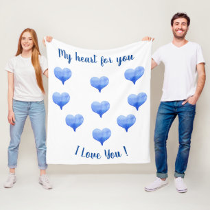 I Love You Cute Blue Heart Valentine's Day   Fleece Blanket