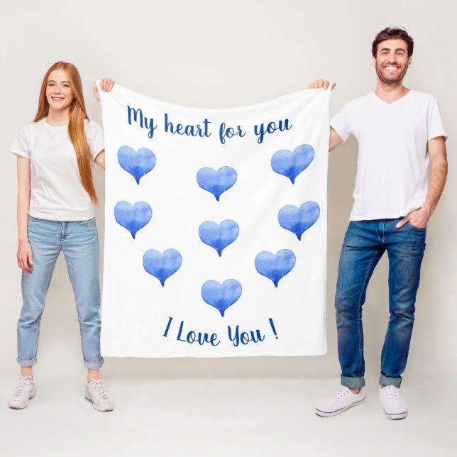 I Love You Cute Blue Heart Valentine's Day   Fleece Blanket (In Situ)