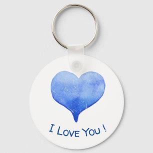 I Love You Cute Blue Heart Valentine's Day Key Ring