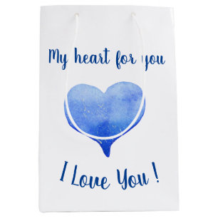 I Love You Cute Blue Heart Valentine's Day Medium Gift Bag