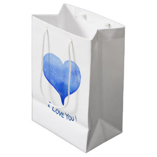I Love You Cute Blue Heart Valentine's Day Medium Gift Bag