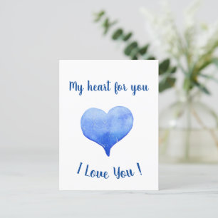 I Love You Cute Blue Heart Valentine's Day   Postcard