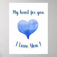 I Love You Cute Blue Heart Valentine's Day
