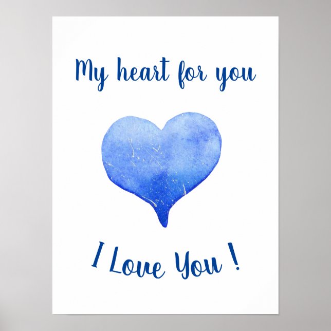 I Love You Cute Blue Heart Valentine's Day   Poster (Front)