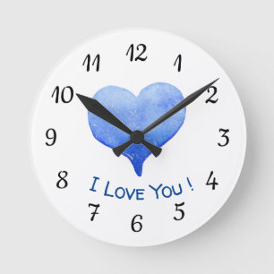 I Love You Cute Blue Heart Valentine's Day  Round Clock