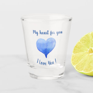 I Love You Cute Blue Heart Valentine's Day    Shot Glass