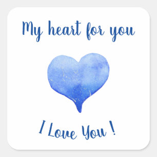 I Love You Cute Blue Heart Valentine's Day Square Sticker