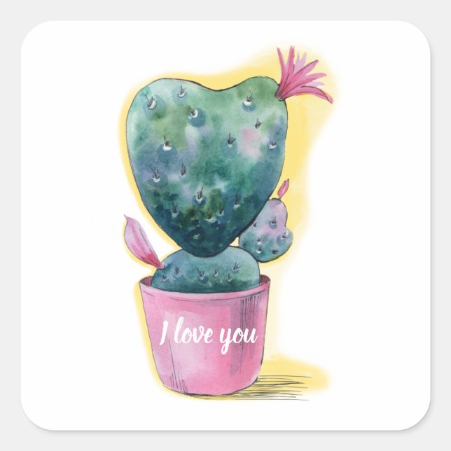 I love you Cute cactus heart blooming Square Sticker (Front)