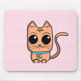 I Love You, Cute Caramel Cat Illustration Art Prin Mouse Mat