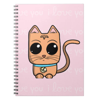 I Love You, Cute Caramel Cat Illustration Art Prin Notebook