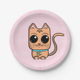 I Love You, Cute Caramel Cat Illustration Art Prin Paper Plate