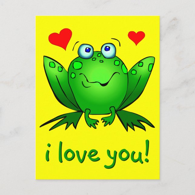 I Love You Cute Cartoon Frog Hearts Yellow Postcard (Front)
