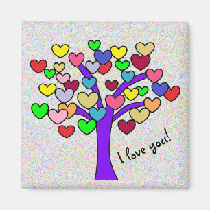 I love you Cute Colourful Love Hearts Purple Tree Magnet