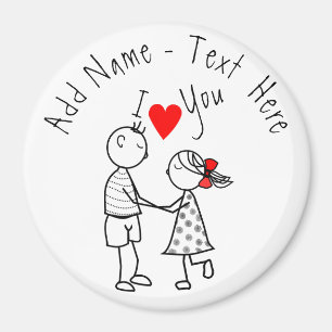 I Love You - Cute Couple - Custom Text / Name Magnet
