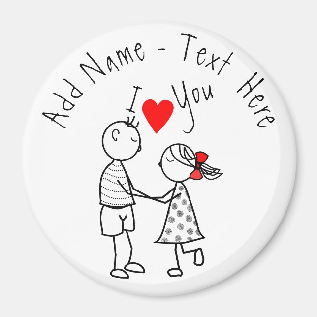 I Love You - Cute Couple - Custom Text / Name Magnet (Front)
