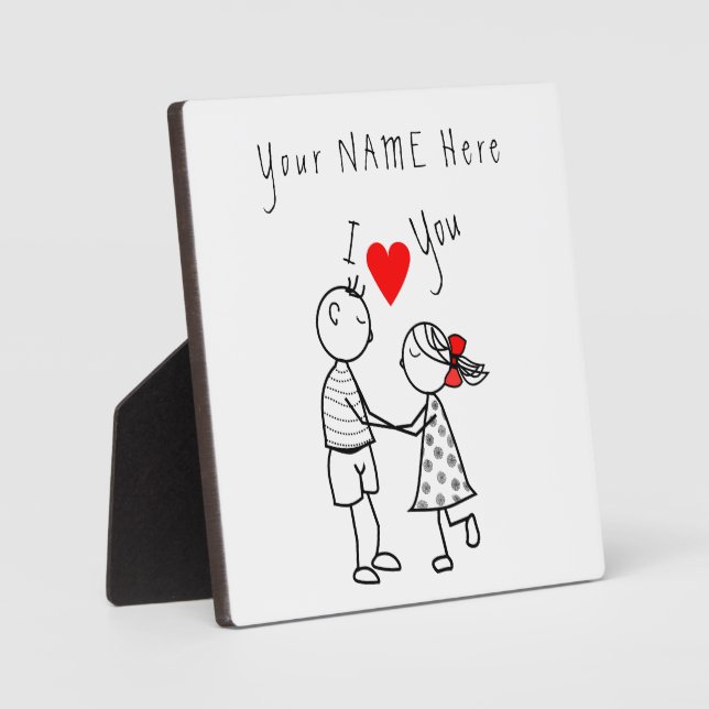 I Love You - Cute Couple - Custom Text / Name Plaque (Front)